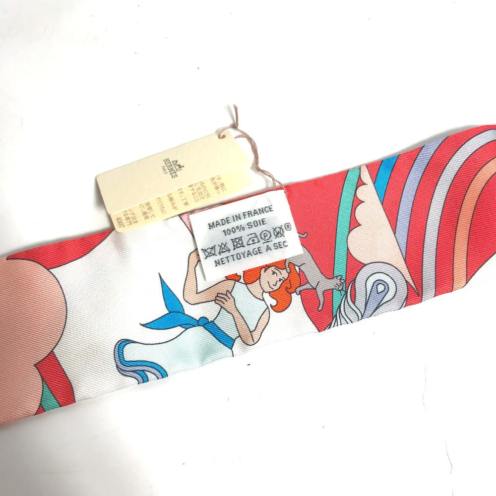 HERMES scarf silk Red Flying Carre Carres Volants Twilly Twilly