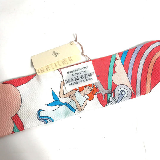 HERMES scarf silk Red Flying Carre Carres Volants Twilly Twilly