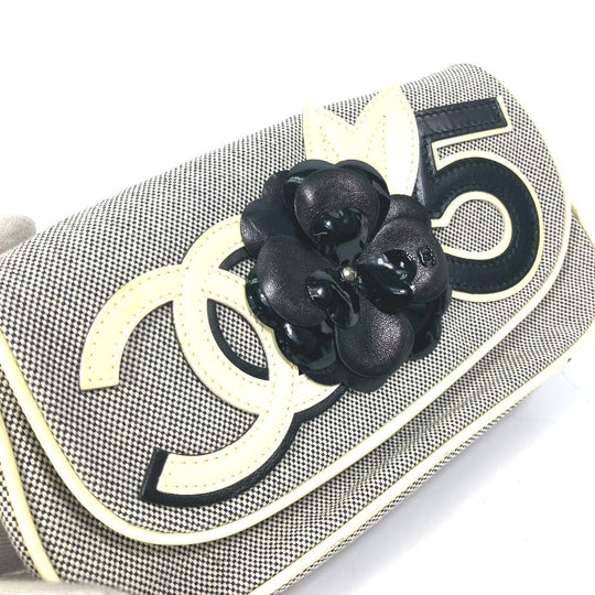 CHANEL Shoulder Bag canvas Gray type No.5 CC Camellia COCO Mark Chain Women Used Authentic