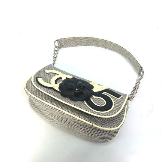 CHANEL Shoulder Bag canvas Gray type No.5 CC Camellia COCO Mark Chain Women Used Authentic