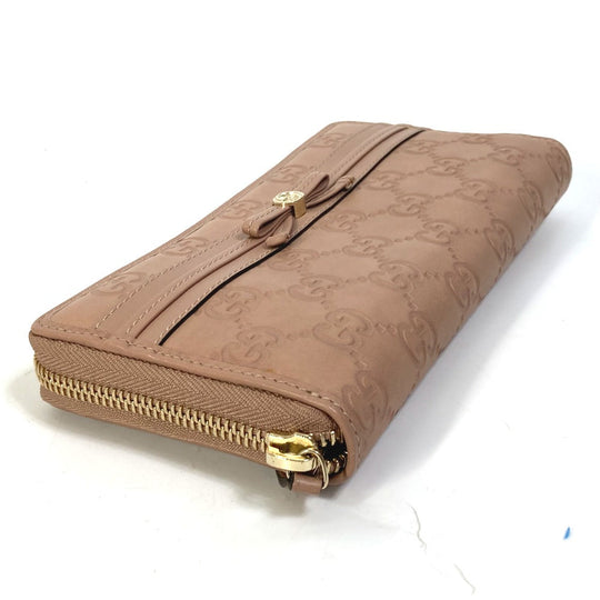 GUCCI Long Wallet Purse 257003 leather pink MAYFAI Ribbon Guccissima Ribbon Women Used Authentic