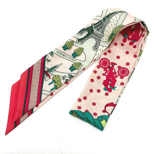 HERMES scarf silk pink Twilly Women Used Authentic