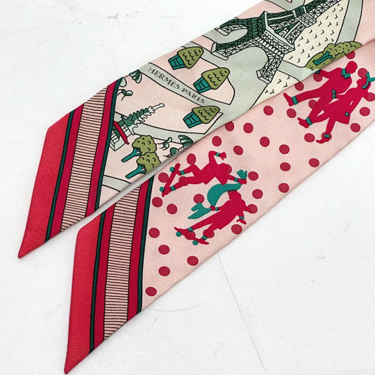 HERMES scarf silk pink Twilly Women Used Authentic