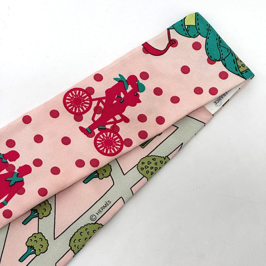 HERMES scarf silk pink Twilly Women Used Authentic