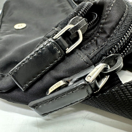 PRADA Waist bag Nylon / leather black Triangle logo Sling bag mens Used Authentic