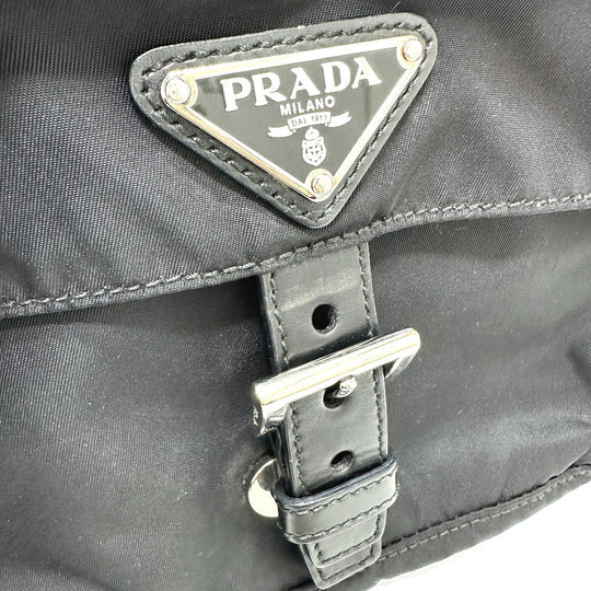 PRADA Waist bag Nylon / leather black Triangle logo Sling bag mens Used Authentic