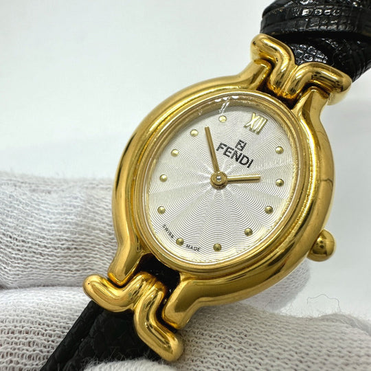 FENDI Watches Quartz 640L Gold Plated gold Change belt 5 colors white dial Women Used Authentic