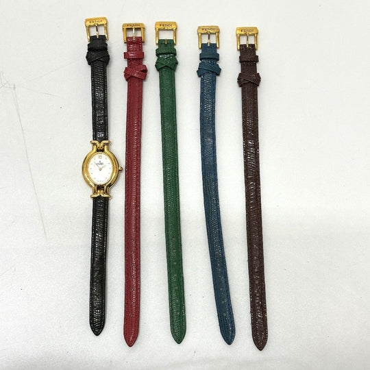 FENDI Watches Quartz 640L Gold Plated gold Change belt 5 colors white dial Women Used Authentic