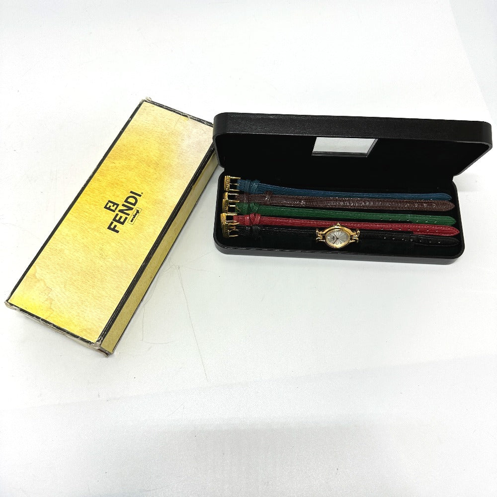 FENDI Watches Quartz 640L Gold Plated gold Change belt 5 colors white dial Women Used Authentic