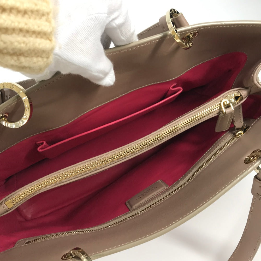 BVLGARI Shoulder Bag leather Pink beige type Bvlgari Bvlgari logo Tote Bag Women Used Authentic