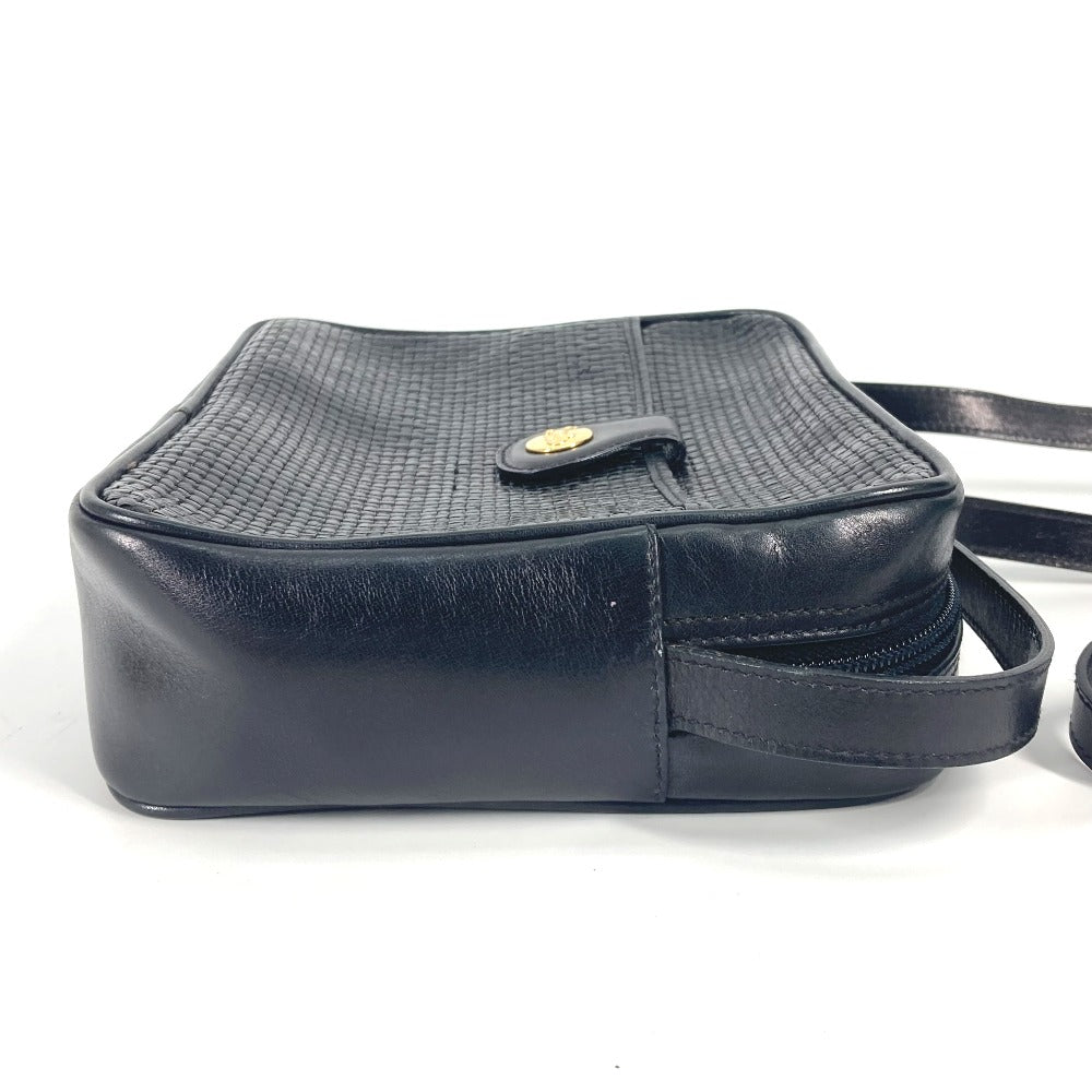 CELINE Shoulder Bag leather black vintage Carriage Metal Women Used Authentic