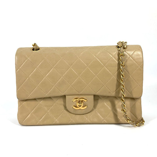 CHANEL Shoulder Bag A01112 lambskin beige CC COCO Mark Matelasse 25 Quilting Women Used Authentic