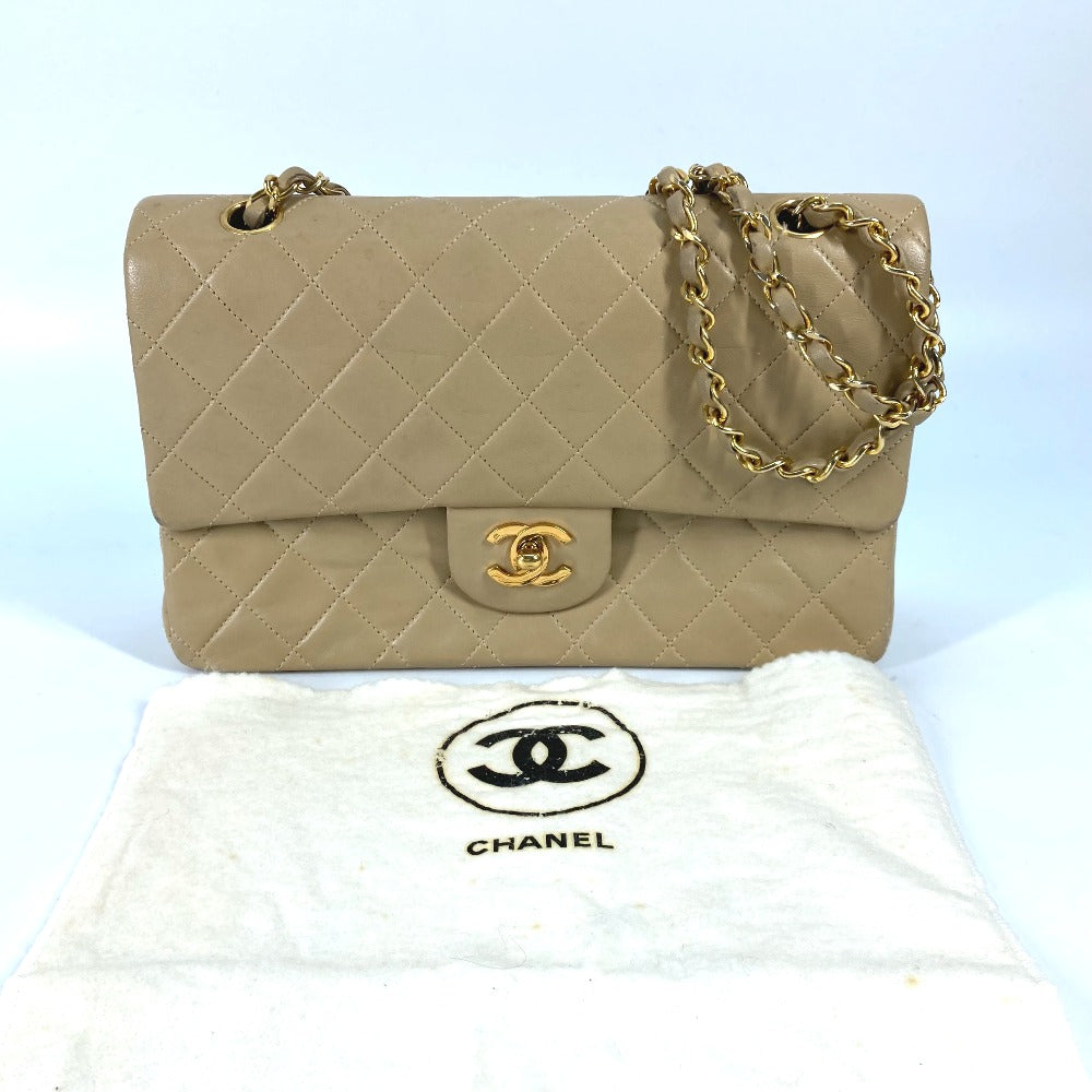CHANEL Shoulder Bag A01112 lambskin beige CC COCO Mark Matelasse 25 Quilting Women Used Authentic