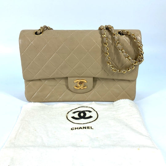 CHANEL Shoulder Bag A01112 lambskin beige CC COCO Mark Matelasse 25 Quilting Women Used Authentic