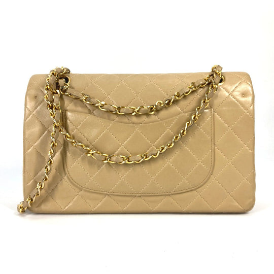 CHANEL Shoulder Bag A01112 lambskin beige CC COCO Mark Matelasse 25 Quilting Women Used Authentic