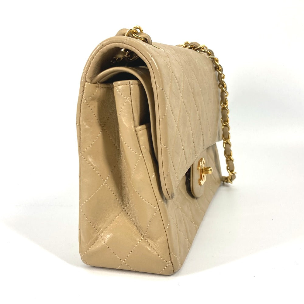 CHANEL Shoulder Bag A01112 lambskin beige CC COCO Mark Matelasse 25 Quilting Women Used Authentic