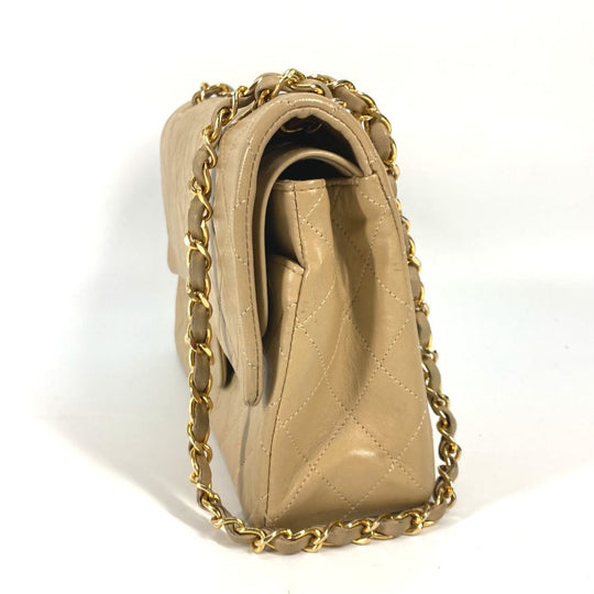 CHANEL Shoulder Bag A01112 lambskin beige CC COCO Mark Matelasse 25 Quilting Women Used Authentic