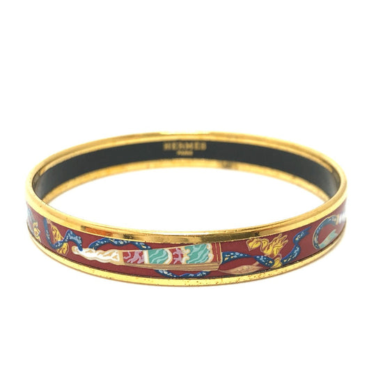 HERMES Bangle Gold Plated, Cloisonne Red type Emaille PM Women Used Authentic