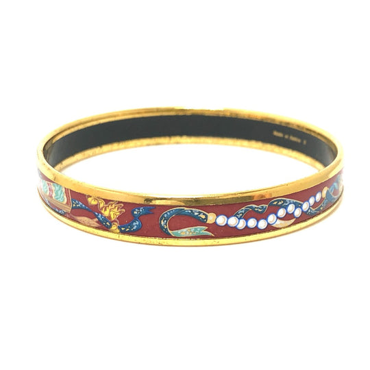 HERMES Bangle Gold Plated, Cloisonne Red type Emaille PM Women Used Authentic