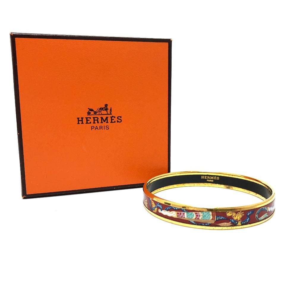 HERMES Bangle Gold Plated, Cloisonne Red type Emaille PM Women Used Authentic