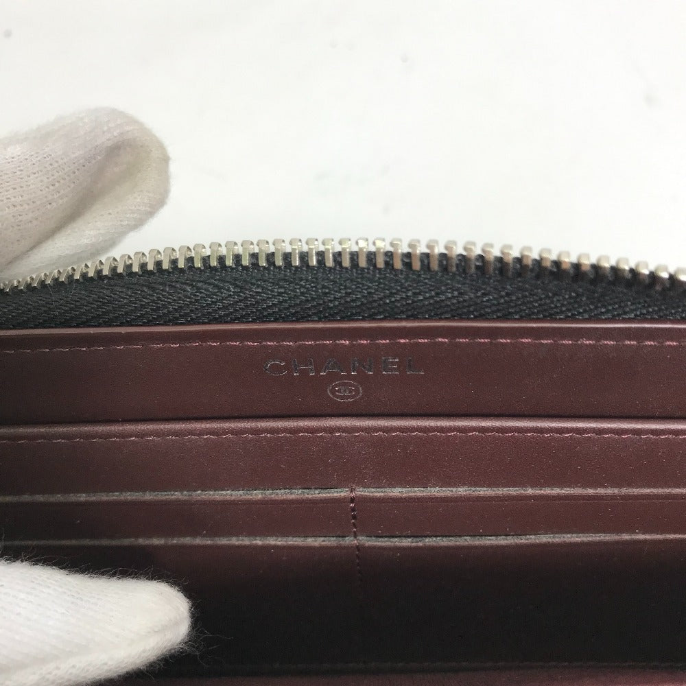 CHANEL Long Wallet Purse A50097 Caviar skin black CC COCO Mark Vstitch quilting Women Used Authentic