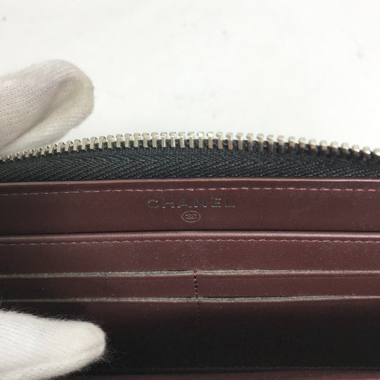 CHANEL Long Wallet Purse A50097 Caviar skin black CC COCO Mark Vstitch quilting Women Used Authentic