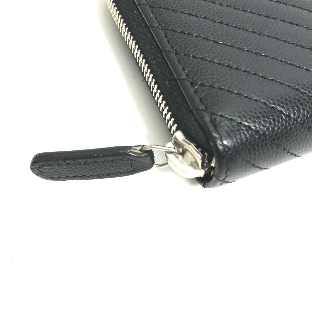 CHANEL Long Wallet Purse A50097 Caviar skin black CC COCO Mark Vstitch quilting Women Used Authentic