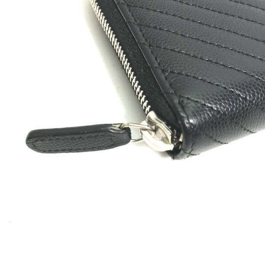 CHANEL Long Wallet Purse A50097 Caviar skin black CC COCO Mark Vstitch quilting Women Used Authentic