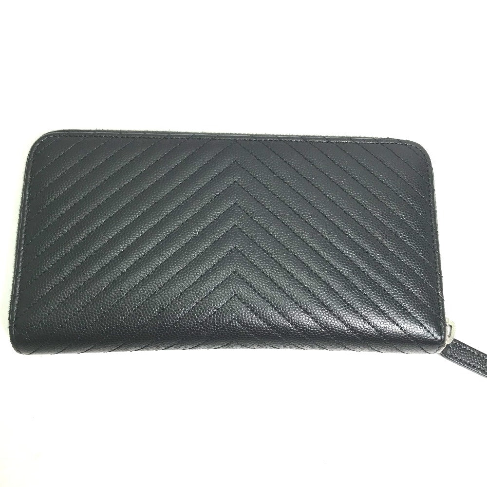 CHANEL Long Wallet Purse A50097 Caviar skin black CC COCO Mark Vstitch quilting Women Used Authentic