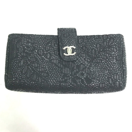 CHANEL Pouch leather black COCO Mark CC Women Used Authentic