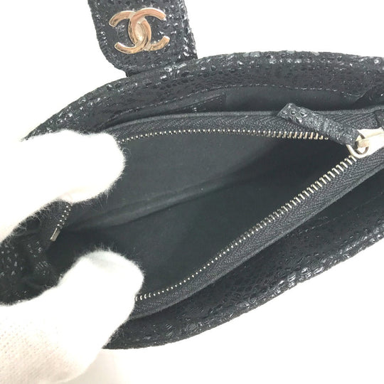 CHANEL Pouch leather black COCO Mark CC Women Used Authentic