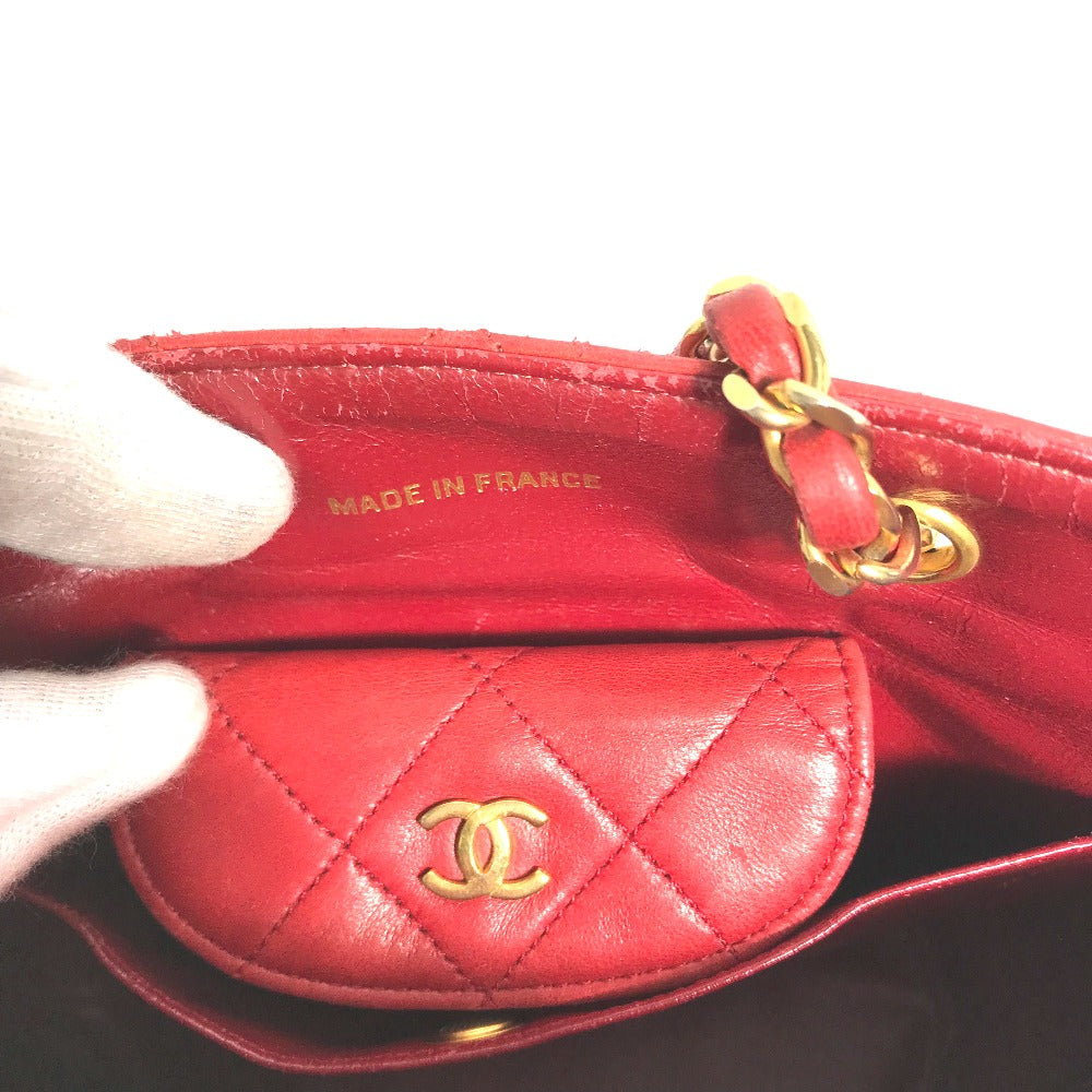 CHANEL Shoulder Bag lambskin Red vintage Matrasse quilting Women Used Authentic