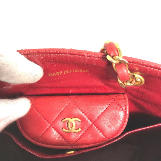 CHANEL Shoulder Bag lambskin Red vintage Matrasse quilting Women Used Authentic