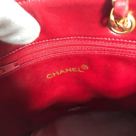 CHANEL Shoulder Bag lambskin Red vintage Matrasse quilting Women Used Authentic