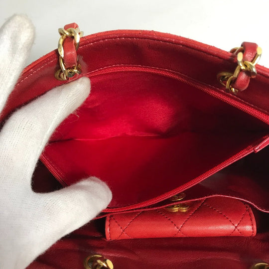 CHANEL Shoulder Bag lambskin Red vintage Matrasse quilting Women Used Authentic