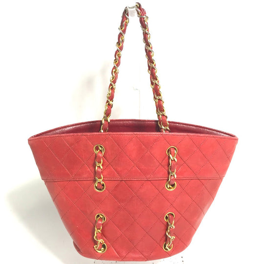 CHANEL Shoulder Bag lambskin Red vintage Matrasse quilting Women Used Authentic