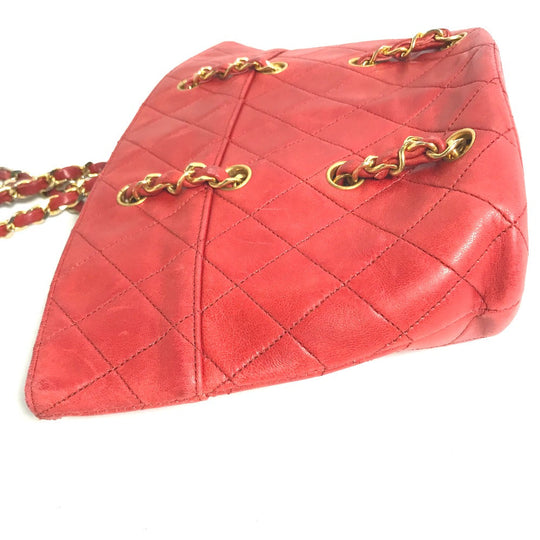 CHANEL Shoulder Bag lambskin Red vintage Matrasse quilting Women Used Authentic
