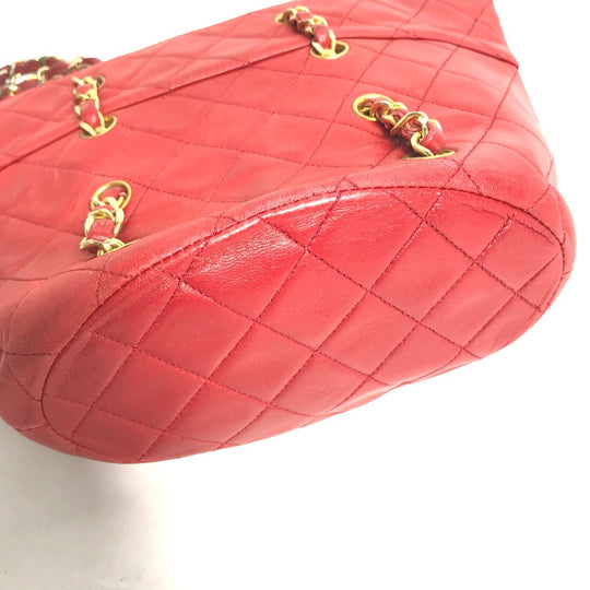 CHANEL Shoulder Bag lambskin Red vintage Matrasse quilting Women Used Authentic