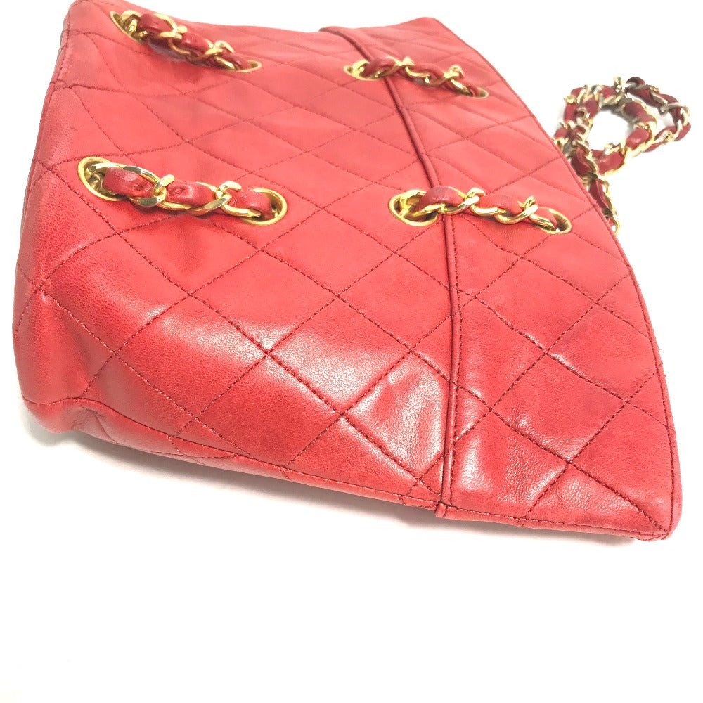 CHANEL Shoulder Bag lambskin Red vintage Matrasse quilting Women Used Authentic