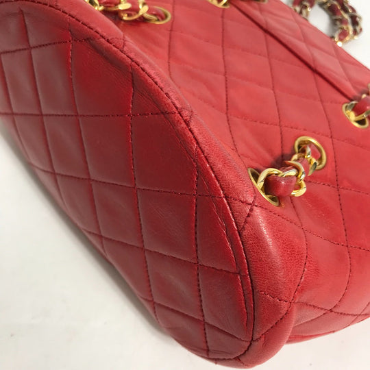 CHANEL Shoulder Bag lambskin Red vintage Matrasse quilting Women Used Authentic