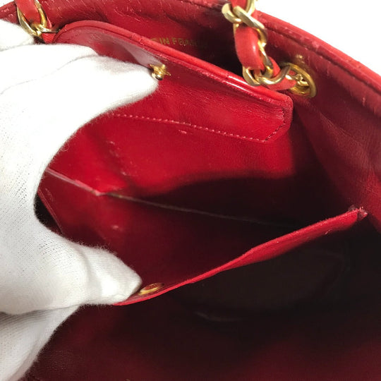 CHANEL Shoulder Bag lambskin Red vintage Matrasse quilting Women Used Authentic
