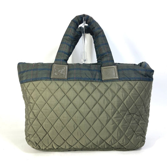 CHANEL Tote Bag A48611 Nylon khaki quilted shawl Cococoon Women Used Authentic