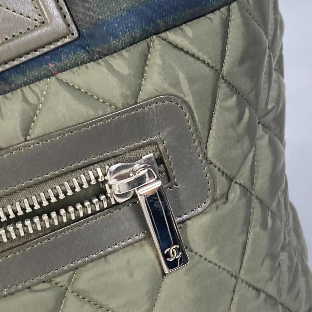 CHANEL Tote Bag A48611 Nylon khaki quilted shawl Cococoon Women Used Authentic
