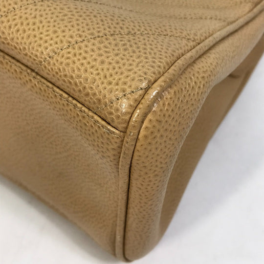 CHANEL Handbag Caviar skin beige Chevron Vstitch Vintage Women Used Authentic