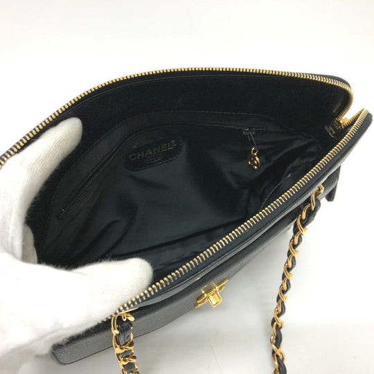 CHANEL Shoulder Bag Caviar skin black vintage COCO Mark CC Women Used Authentic