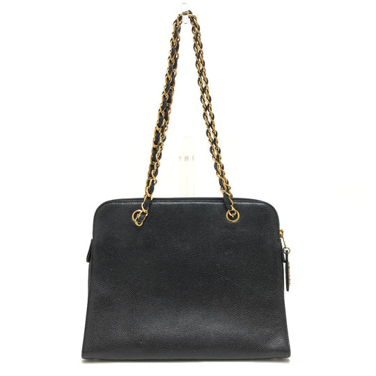 CHANEL Shoulder Bag Caviar skin black vintage COCO Mark CC Women Used Authentic