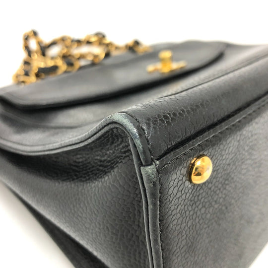 CHANEL Shoulder Bag Caviar skin black vintage COCO Mark CC Women Used Authentic