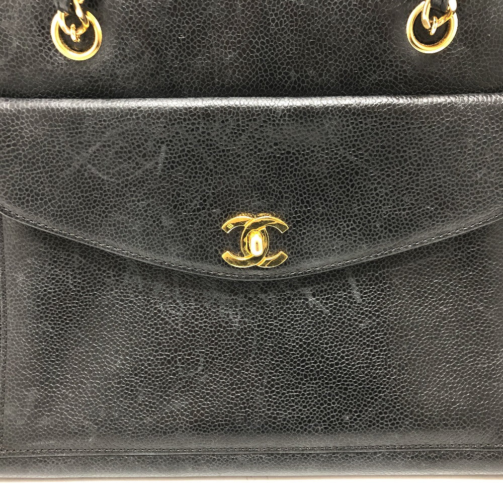 CHANEL Shoulder Bag Caviar skin black vintage COCO Mark CC Women Used Authentic
