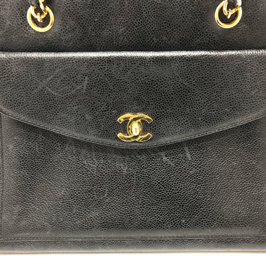 CHANEL Shoulder Bag Caviar skin black vintage COCO Mark CC Women Used Authentic