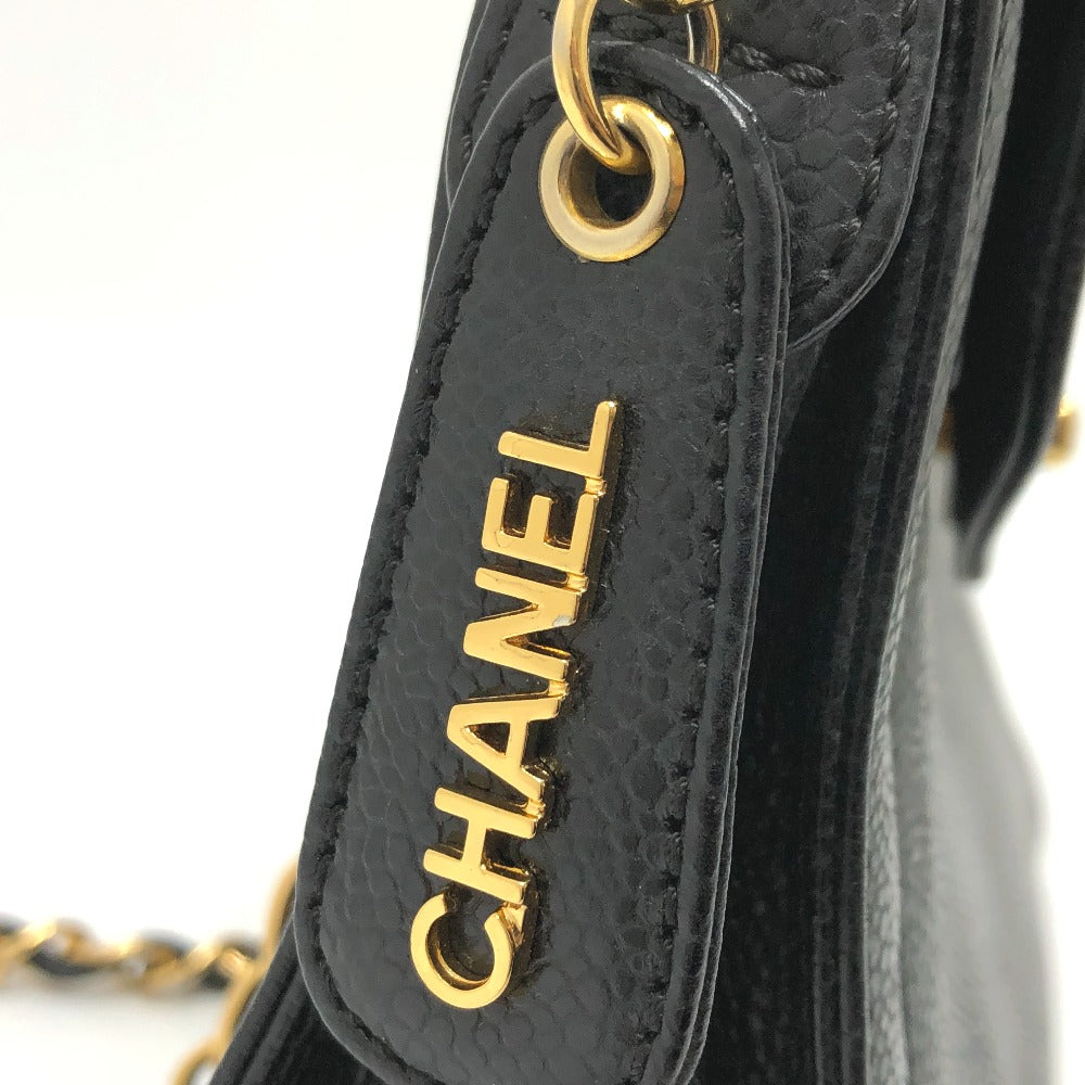 CHANEL Shoulder Bag Caviar skin black vintage COCO Mark CC Women Used Authentic